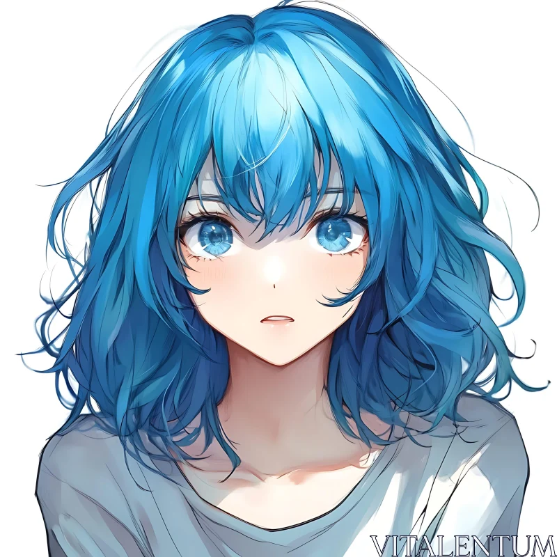 Anime Portrait of Blue-Haired Character AI Image