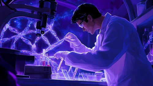 Scientist Examining Sample in Lab