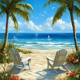 Seaside Relaxation Under Palm Trees