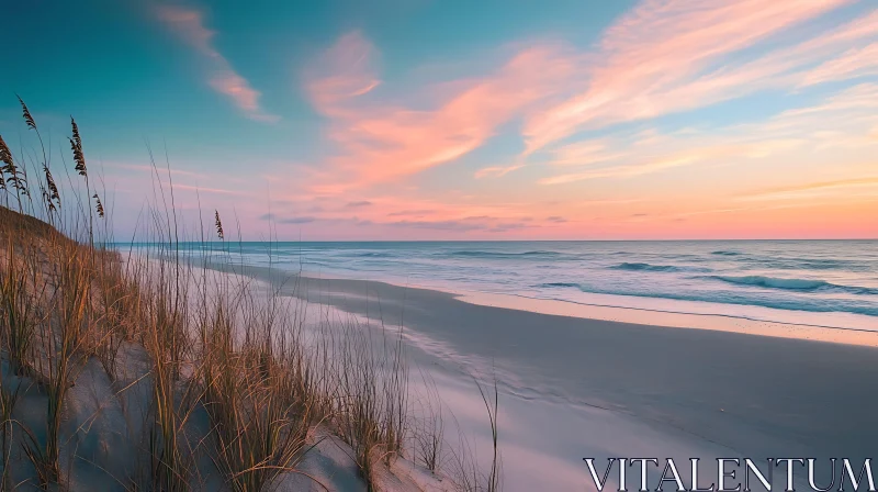 AI ART Peaceful Beach Sunset with Pastel Sky