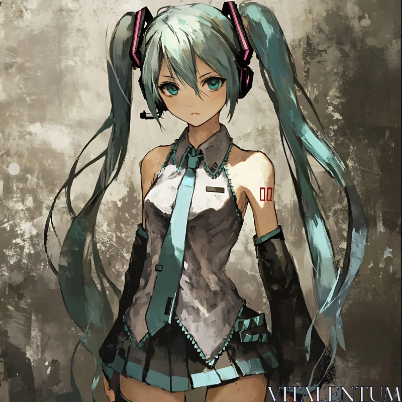 AI ART Blue-haired Anime Character with Futuristic Elements