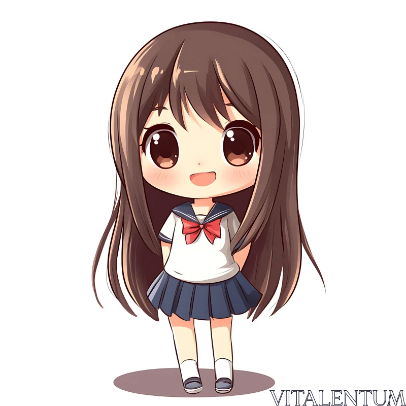 Cute Chibi Anime Girl in School Uniform AI Image