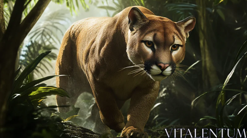 Mountain Lion Jungle Stroll AI Image