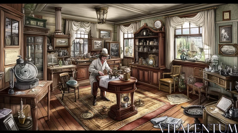Inventor in Steampunk Laboratory AI Image