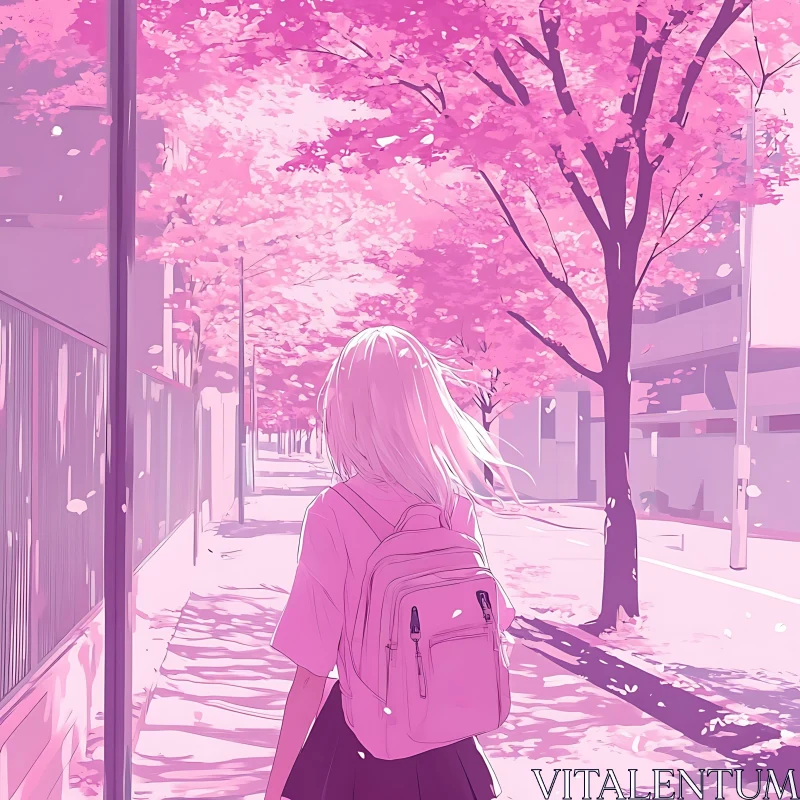 Springtime Stroll in Anime Style AI Image