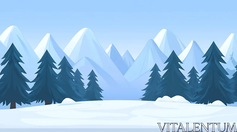 Snowy Mountain Landscape with Evergreen Forest AI Image