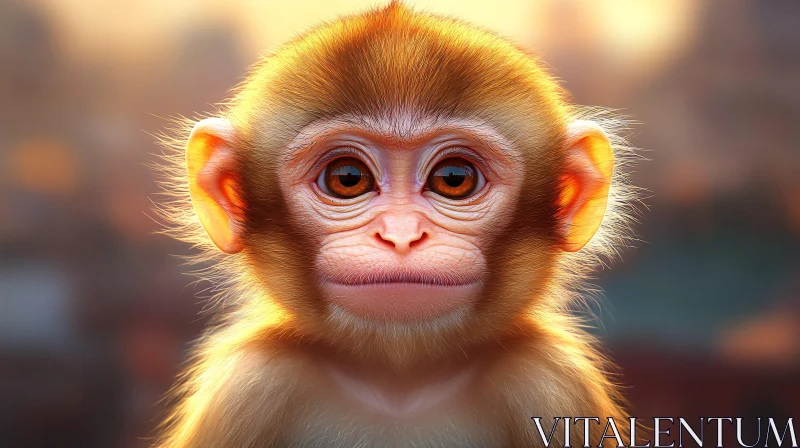 Charming Furry Monkey Close-Up AI Image