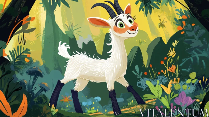 AI ART Playful Cartoon Goat in Nature