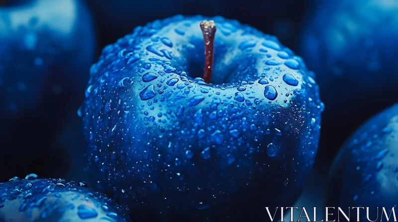 Macro Shot of a Wet Blue Apple AI Image