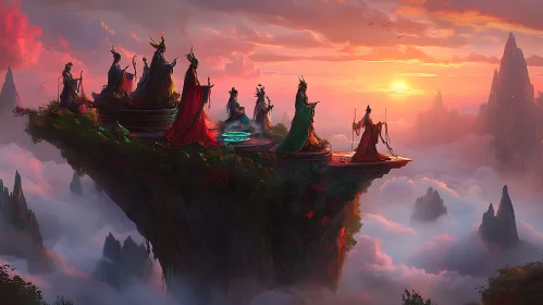 Cliffside Gathering at Sunset