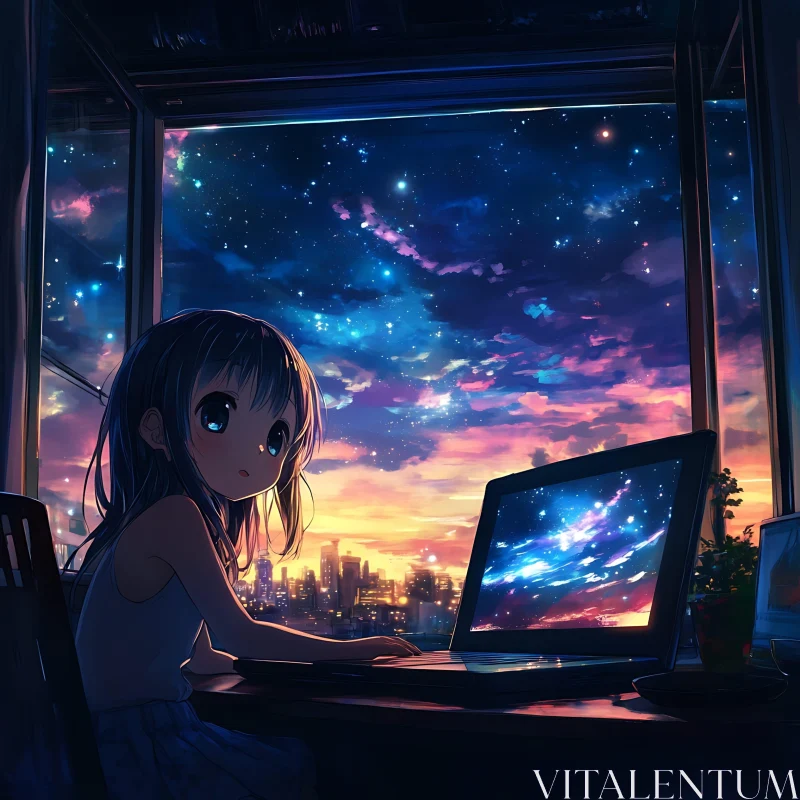 Anime Girl at Night AI Image