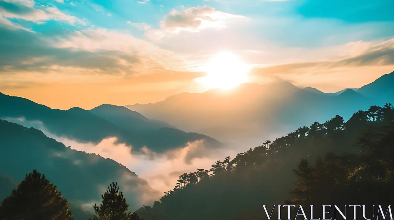 Peaceful Mountain Landscape at Dusk AI Image