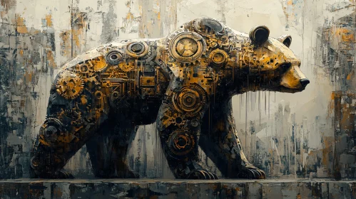 Steam-Punk Bear with Gears and Abstract Background