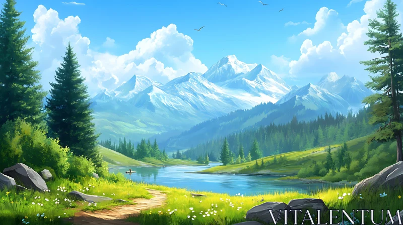 AI ART Scenic Mountain and Lake View