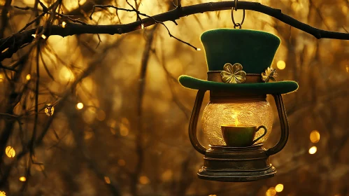 Festive Lantern with Shamrock Decoration