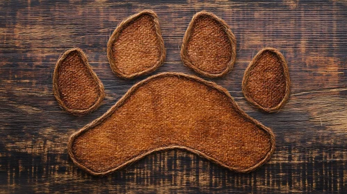 Woven Paw Print Art on Dark Wood