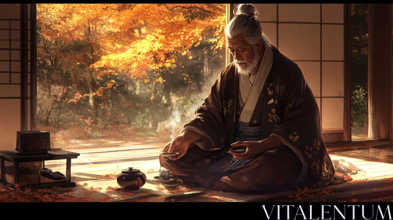 AI ART Traditional Japanese Tea Ritual in Fall