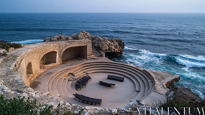 Majestic Cliffside Amphitheater Above Ocean Waves AI Image