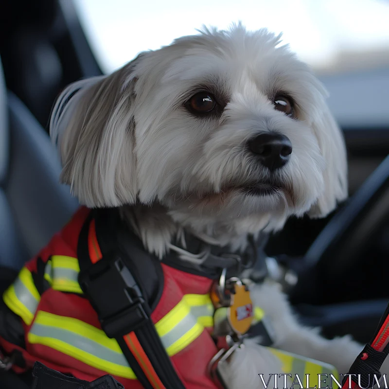 Cute Pet Dog in Firefighter Vest AI Image