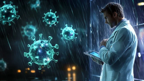Medical Researcher Examines Virus Model
