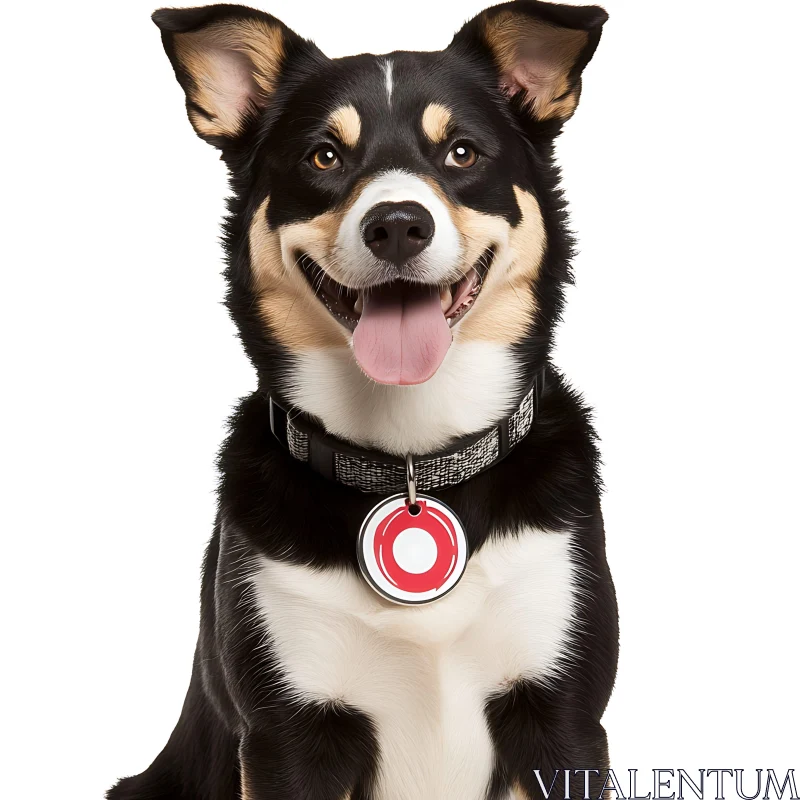 Happy Dog Wearing Collar and Tag AI Image