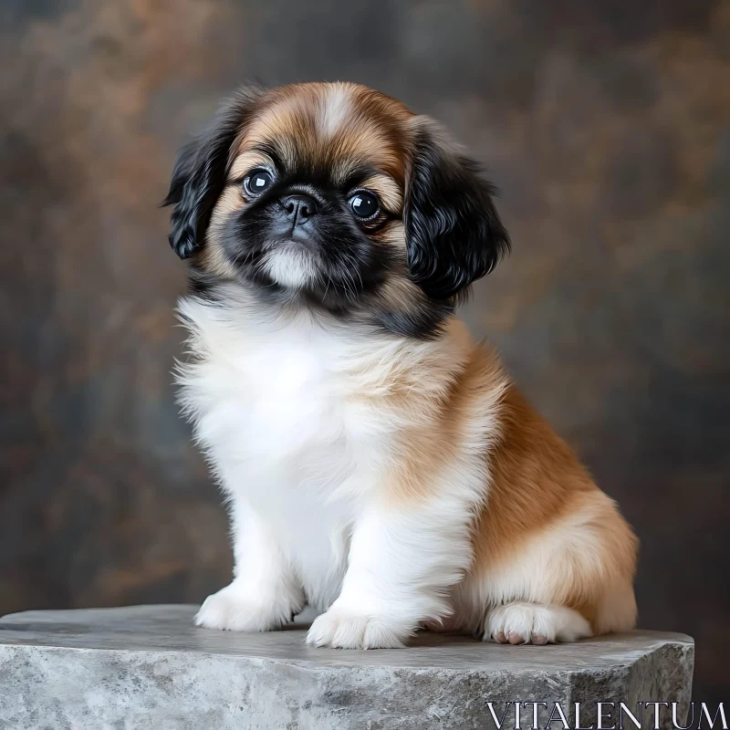 Cute Fluffy Puppy Sitting on Pedestal AI Image