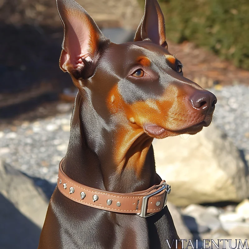 Alert Doberman in Outdoor Setting with Stylish Collar AI Image