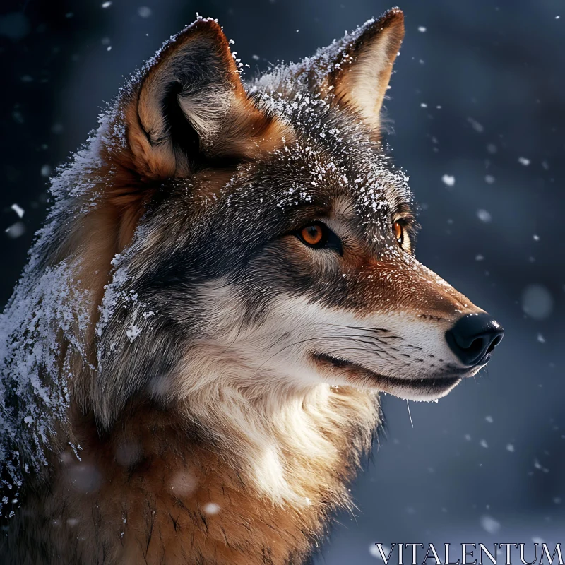 Snowy Wolf Close-Up AI Image