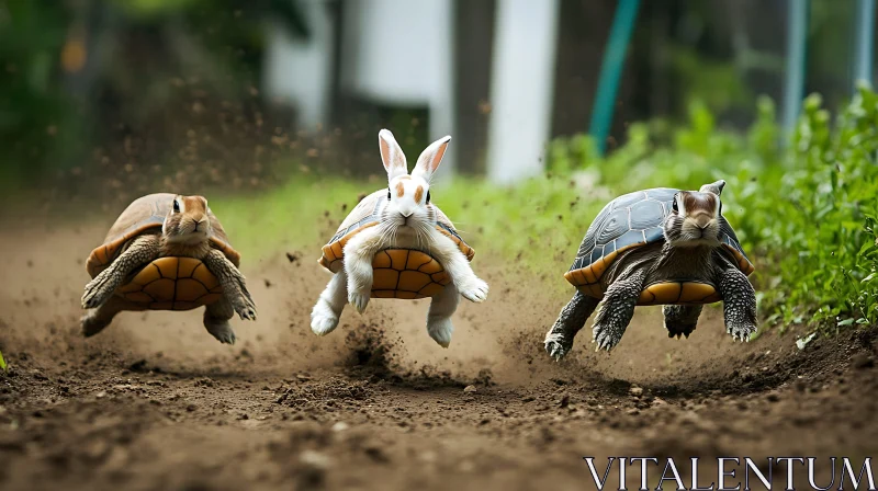 Whimsical Turtle-Rabbit Race AI Image