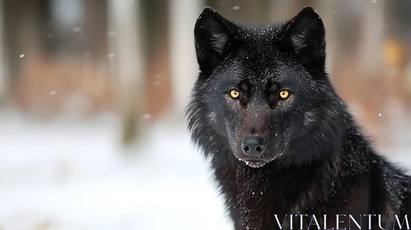 Winter Portrait of a Black Wolf AI Image