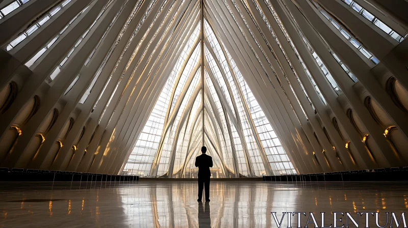 Modern Geometric Interior with Standing Person AI Image