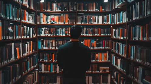 Man in Library: A Moment of Reflection