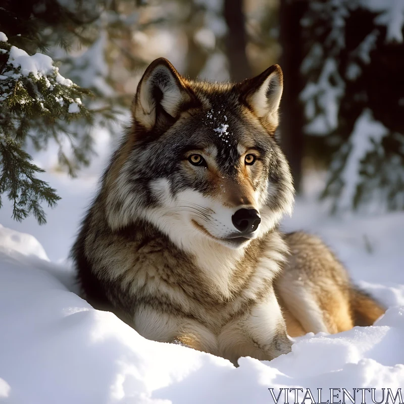 Snowy Wolf Portrait AI Image