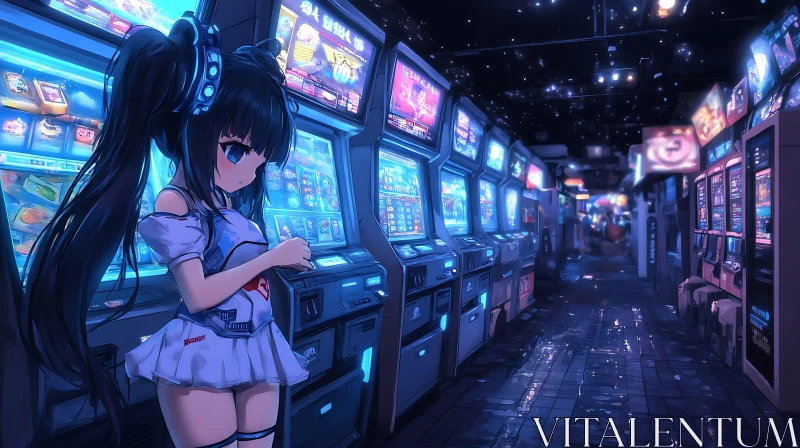 Futuristic Arcade Anime Scene AI Image