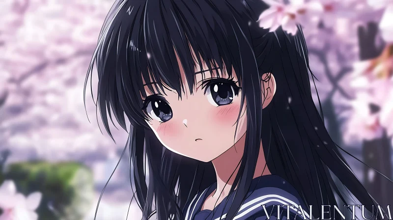 Sakura Spring Portrait of Anime Girl AI Image