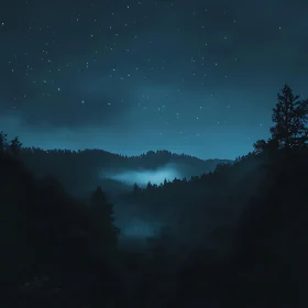 Mystical Nighttime Forest Landscape