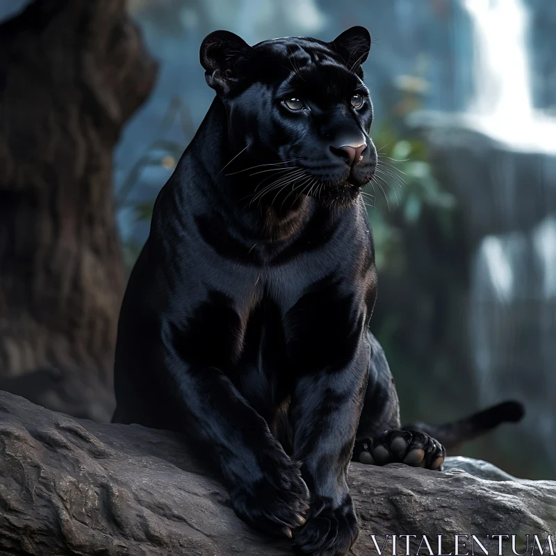 Panther on the rock AI Image