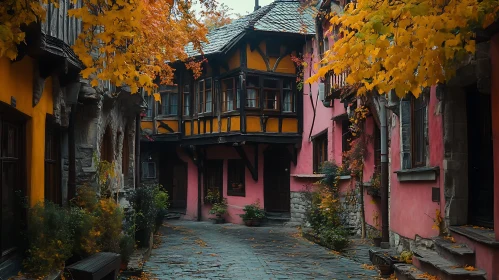 Picturesque Half-Timbered Houses in Fall