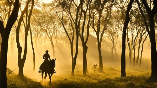 Mysterious Rider in Sunlit Forest