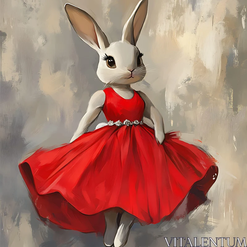 AI ART Whimsical Bunny Portrait in Red