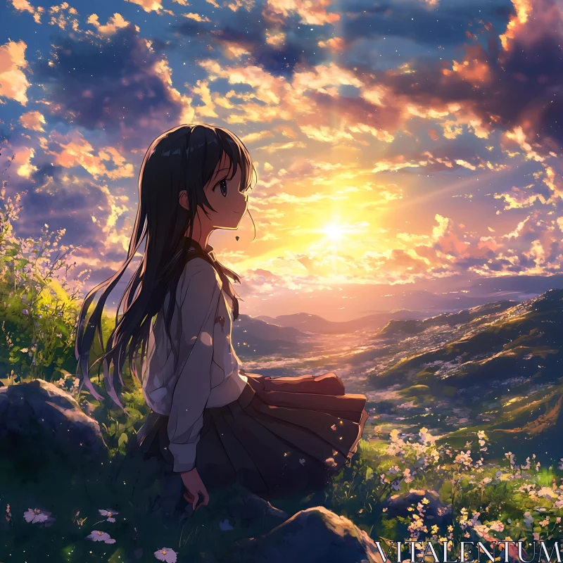 Anime Girl at Sunset AI Image