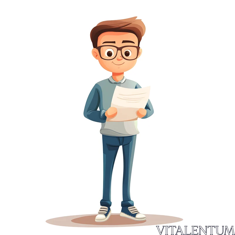 AI ART Cartoon Boy Holding Document