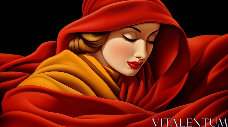 Romantic Illustration of a Lady in Red | Dark Orange and Amber AI Image