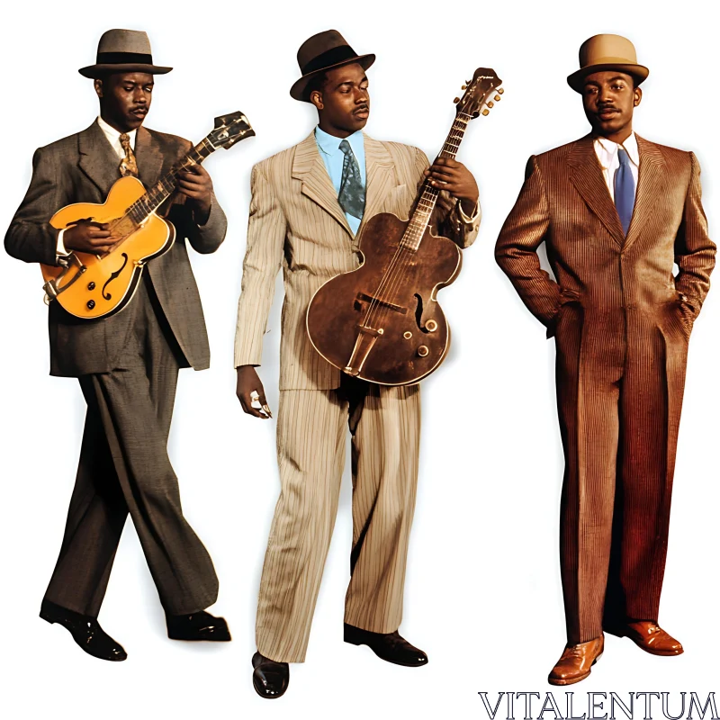 Three Guitarists in Retro Style AI Image