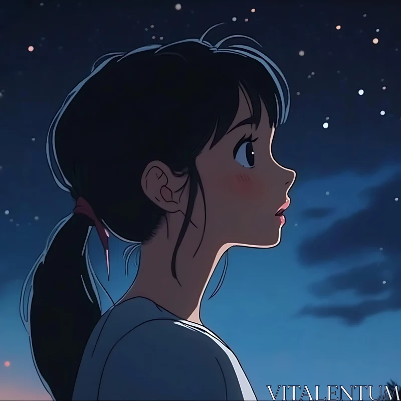 AI ART Young Anime Girl Looking at Stars