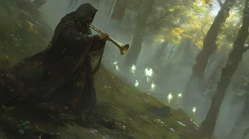 Mystical Trumpeter in Whispering Woods