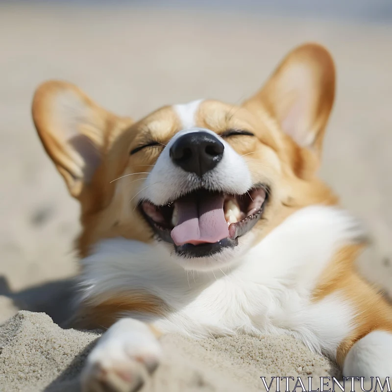 Happy Corgi Enjoying Beach Time AI Image