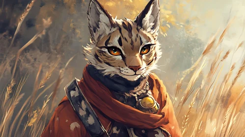 Anthropomorphic Cat Warrior in Nature