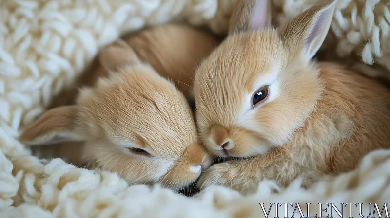 Two Cute Bunnies Sleeping Together AI Image