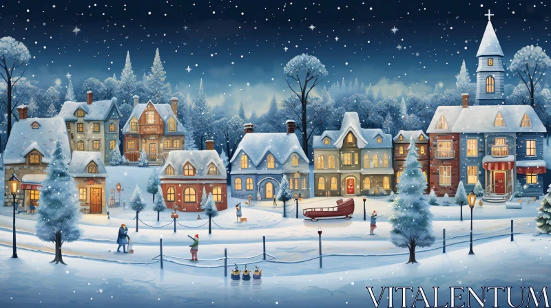 AI ART Charming Winter Evening in a Festive Village